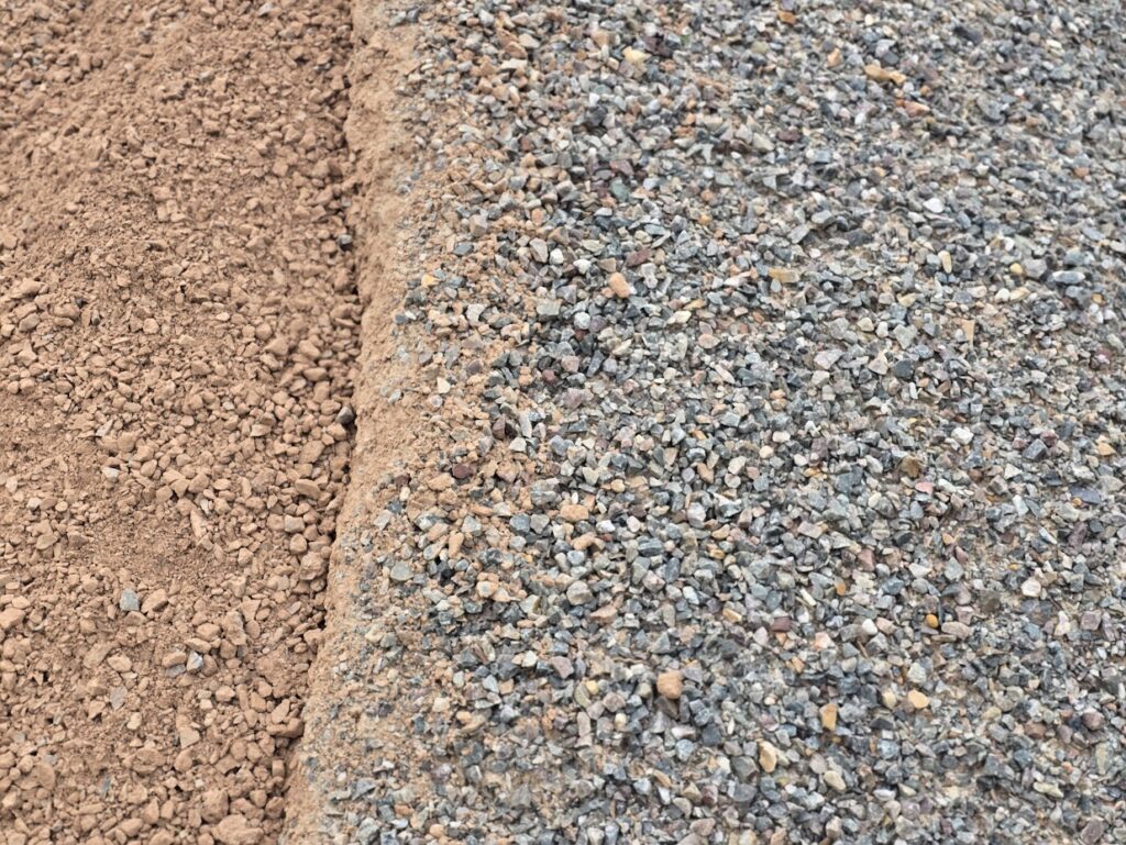 3/4" & 1 1/4" Seven Sisters Road Base Left Side Before Rain - Right Side After Rain